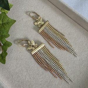 Tricolor Gold Filled Fringe Earrings With Butterfly